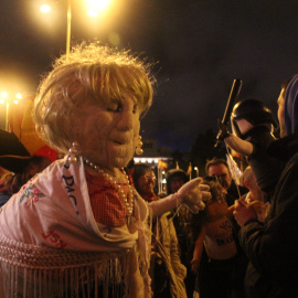 Títeres durante la concentración en el centro de Madrid en apoyo a los titiriteros encarcelados durante cinco días.