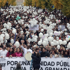 Manifestación en Granada, en protesta por las fusiones hospitalarias que tiene programada la Junta de Andalucía, con el doctor Jesús Candel, conocido como 'Spiriman', en la cabecera de la marcha. EFE/PEPE TORRES