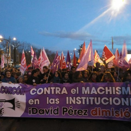 La cabecera de la manifestación contra el alcalde de Alcorcón, David Pérez. EUROPA PRESS