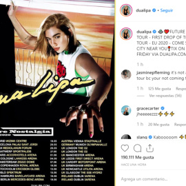 Dua Lipa anuncia conciertos en Madrid y Barcelona