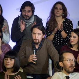 El secretario general de Podemos, Pablo Iglesias, durante el acto de presentación de la propuesta 'Podemos para todas'.  EFE/Luca Piergiovanni