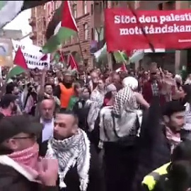 Cien mil personas abarrotan las calles de Malmö, sede del festival de Eurovisión, para apoyar al pueblo palestino.