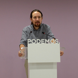 Pablo Iglesias en la rueda de prensa que ha ofrecido tras conocer los resultados.- PODEMOS