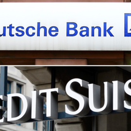 Los logos de Deutsche Bank y de Credit Susse en sendas sucursales en Munich y Zurich. REUTERS/EFE