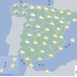 Predicción del tiempo para este 2 de enero. Fuente: AEMET