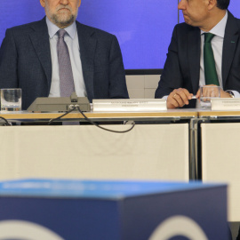 El presidente del Gobierno y del PP, Mariano Rajoy, y el vicesecretario general, Fernando Martínez-Maillo, durante la reunión del Comité Ejecutivo Nacional del PP. EFE/Javier Tormo