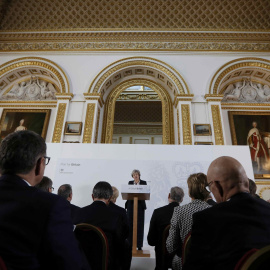 La primera ministra británica, Theresa May, durante su conferencia ante diplomáticos extranjeros y el equipo británico que negociará el Brexit, en la Lancaster House, en Londres. REUTERS/Kirsty Wigglesworth