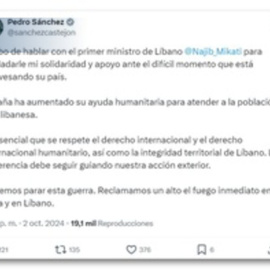 Sánchez traslada su apoyo a su homólogo libanés y pide respeto a la integridad territorial