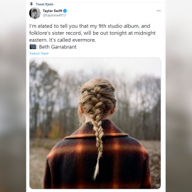 Taylor Swift anuncia nuevo disco sorpresa, 'Evermore'