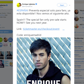 Arranca la preventa para el concierto de Enrique Iglesias