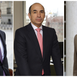 Fotos de archivo del presidente de Abengoa, Antonio Fornieles (i); el ex consejero delegado Manuel Sánchez Ortega (c), y el expresidente de la compañía Felipe Benjumea (d). EFE