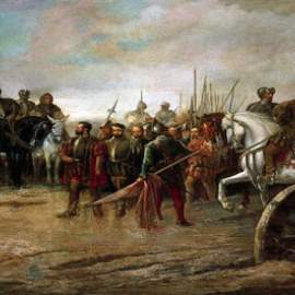 Representación de la Batalla de Villalar realizada en el siglo XIX por Manuel Picolo López.