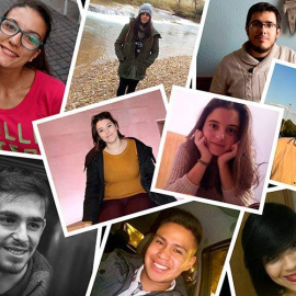 Los nueve estudiantes que recurren al crowfunding para financiar sus estudios universitarios. Foto: Facultad Invisible