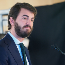  El candidato de VOX a la Presidencia de Castilla y León, Juan García-Gallardo, en una rueda de prensa para valorar los resultados en las elecciones de Castilla y León 13F de 2022, en el hotel AC Santa Ana de Valladolid, a 14 de febrero de 
