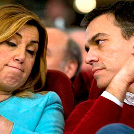 Susana Díaz y Pedro Sánchez durante un mitin. / EFE