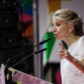  La vicepresidenta segunda y ministra de Trabajo y Economía Social, Yolanda Díaz, interviene en el acto 'Empieza todo' de la plataforma Sumar, en el que presenta su candidatura para la presidencia del Gobierno en las próximas elecciones gen