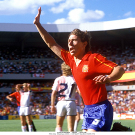 El Buitre celebraba uno de sus 4 goles ante Dinamarca en México 86.