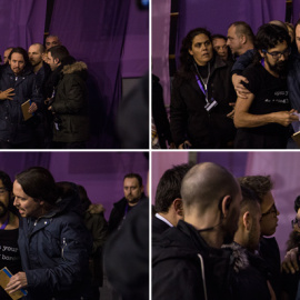 Secuencia de imágenes de Pablo Iglesias, con el espontáneo que intentó subir al escenario de la Asamblea Ciudadana Estatal de Podemos en Madrid, JAIRO VARGAS