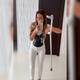 Tamara Gorro se ejercita en el gimnasio incluso con muleta