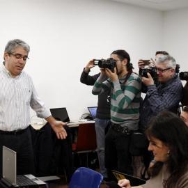 El portavoz del PDeCAT en el Congreso, Francesc Homs, a su llegada a la rueda de prensa que ha ofrecido en la víspera de ser juzgado por el Tribunal Supremo por prevaricación y desobediencia en la consulta soberanista del 9N de 2014. EFE/Ma
