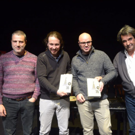 Alberto San Juan, Pablo Iglesias, Rubén Juste y Miguel Mora, instantes previos a la presentación del libro
