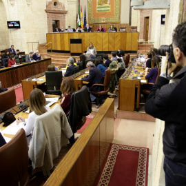 IImagen del Pleno durante una de las preguntas a la presidenta en la sesión de control al gobierno. Parlamento de Andalucía