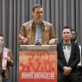 El exsecretario general del PSOE Pedro Sánchez durante su intervención en un acto público en La Rioja. EFE/Fernando Díaz
