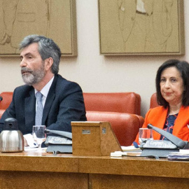 Carlos Lesmes, presidente del CGPJ, junto a Margarita Robles, presidenta de la Comisión de Justicia del Congreso, durante su comparecencia del pasado jueves. Foto: Confilegal