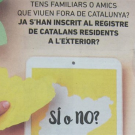 Anuncio publicado en diarios por la Generalitat que anima a inscribirse en el registro de catalanes en el exterior. EUROPA PRESS