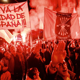  Decenas de personas haciendo el saludo fascista, durante una manifestación convocada por la Falange Española de las JONS. Carlos Luján / Europa Press.