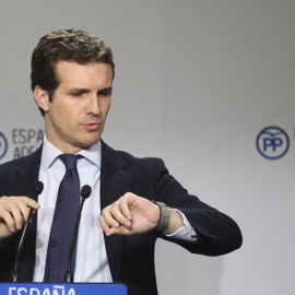 El vicesecretario de Comunicación del PP, Pablo Casado, este lunes. EFE/Ballesteros