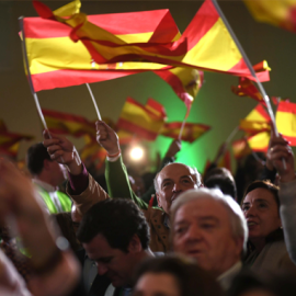 Seguidores de Voz celebran los resultados de Andalucía. EFE.