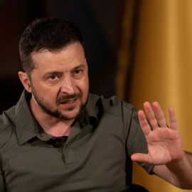 El presidente de Ucrania, Volodímir Zelenski, durante una entrevista con Reuters, en medio del ataque de Rusia a Ucrania. -REUTERS