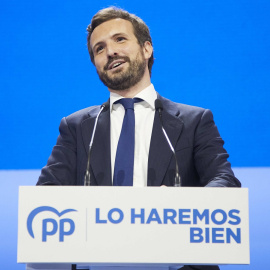 Pablo Casado, en su intervención en el Congreso extraordinario del PP que encumbro a Alberto Núñez Feijóo como nuevo líder del partido. E.P./Joaquin Corchero