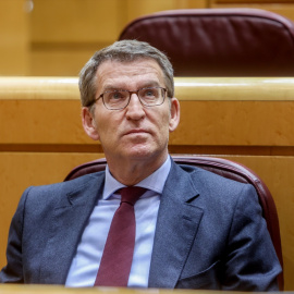 El líder del Partido Popular, Alberto Núñez Feijóo, durante una sesión plenaria de control en el Senado, a 7 de febrero de 2023, en Madrid (España). Foto: Ricardo Rubio / Europa Press