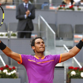 El tenista español Rafael Nadal, celebra su victoria durante el partido frente al italiano Fabio Fognini. /EFE
