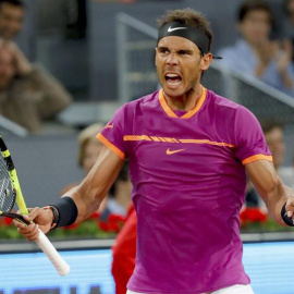 El tenista español Rafael Nadal celebra su victoria en el partido de cuartos de final frente al belga David Goffin, por 7-6 (3) y 6-2. /EFE