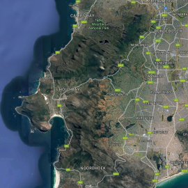 Imagen de satélite de Google de Hout Bay, Sudáfrica./ Google Maps