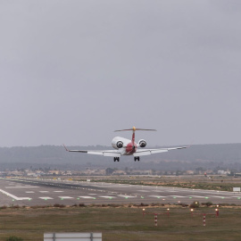Un avión aterrizando en el aeropuerto de Palma durante la mañana de este sábado.