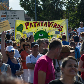 Negacionistas se manifiestan contra las restricciones impuestas para evitar los contagios por coronavirus, a 4 de septiembre de 2021, en Irun, Euskadi.