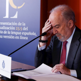 El director de la Real Academia Española, Santiago Muñoz Machado, durante la presentación de las novedades de la versión electrónica 23.5 del Diccionario de la lengua española, este jueves.