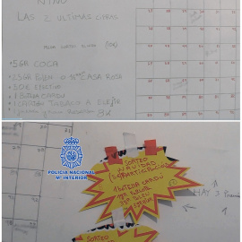 Plantilla en la pared donde los clientes se apuntaban y participaban para ganar una 'narcocesta' en el caso de acertar las dos últimas cifras de los sorteos de Navidad o de El Niño.