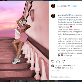 Georgina muestra su lado solidario donando 20.000 mascarillas 