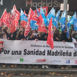 Los sindicatos de Sanidad en una concentración a las puertas de la Asamblea de Madrid.