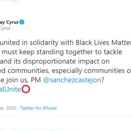 Miley Cyrus y Pedro Sánchez hablan para luchar contra el coronavirus
