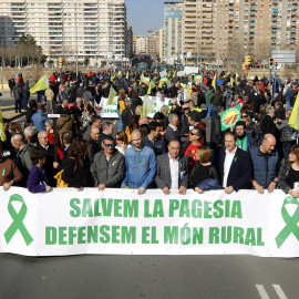 Pla general de la manifestació en defensa del món rural al seu pas pel pont de la Universitat de Lleida, el 14 de febrer de 2019. (Horitzontal)