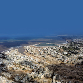 Vista aérea de la ciudad de Derna, en el este de Libia, el 18 de septiembre de 2023, tras las inundaciones.- MAHMUD TURKIA