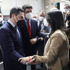 El presidente de la Junta de Andalucía, Juanma Moreno; el vicepresidente de la Junta de Andalucía, Juan Marín y la presidenta de Ciudadanos, Inés Arrimadas.