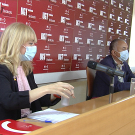 Pepe Álvarez y Carmen Castilla (UGT) en rueda de prensa en Sevilla