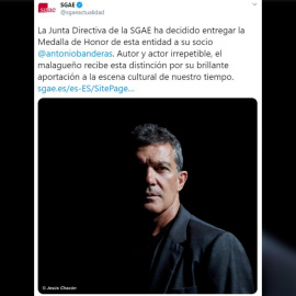 Antonio Banderas, Medalla de Honor de la SGAE